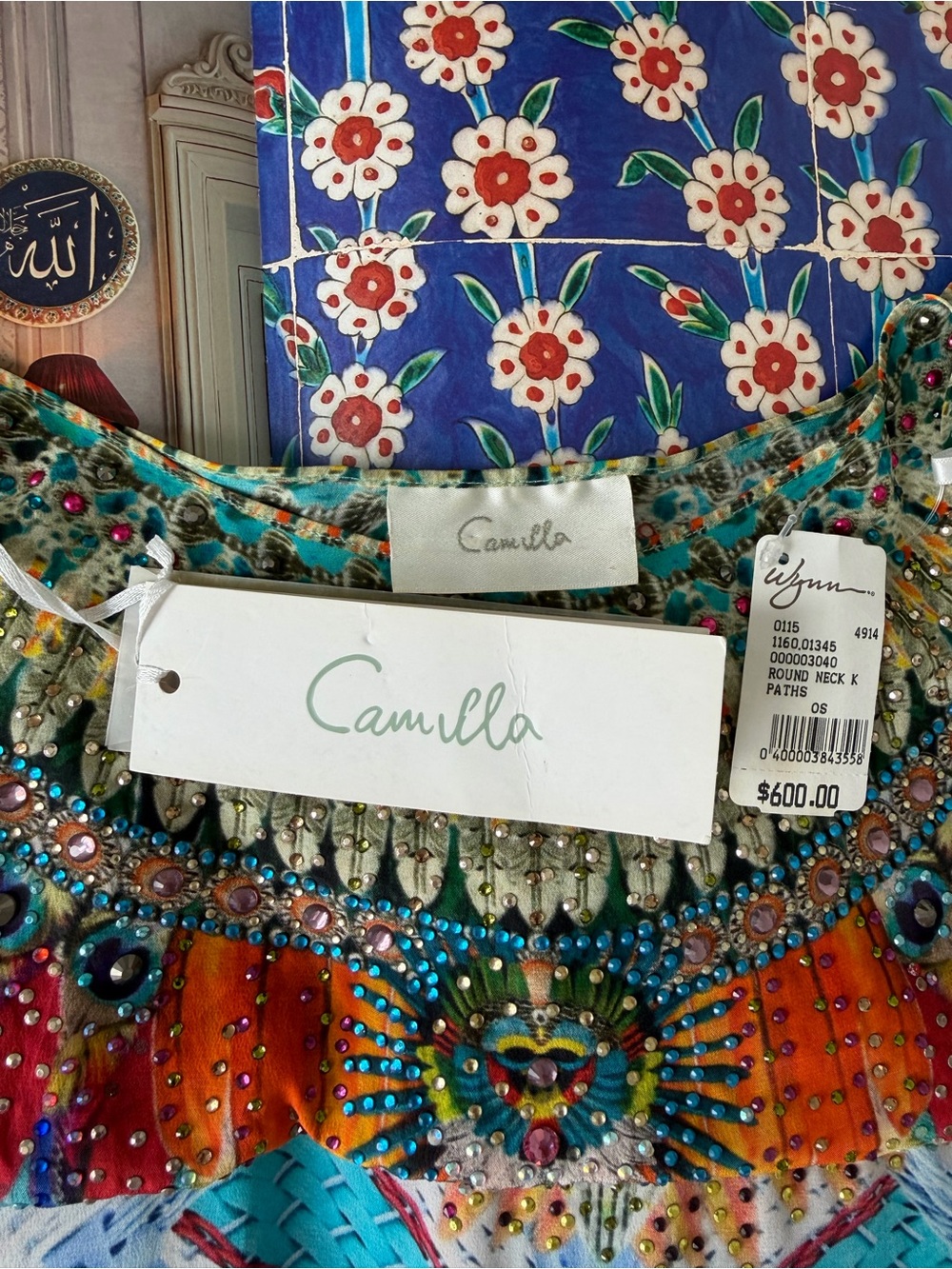 Camilla Silk Crystal Embellished Caftan Kaftan One Size NWT $600 Resort Cover Up - Picture 7 of 17